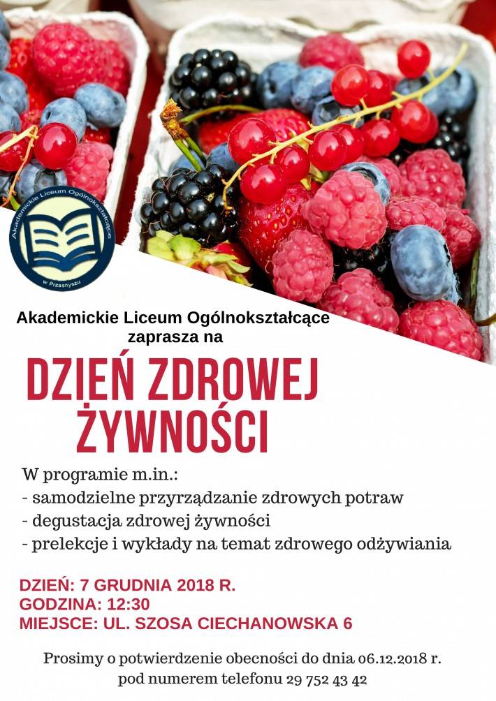 Dzień Zdrowej Żywności w Akademickim Liceum Ogólnokształcącym w Przasnyszu - zaproszenie