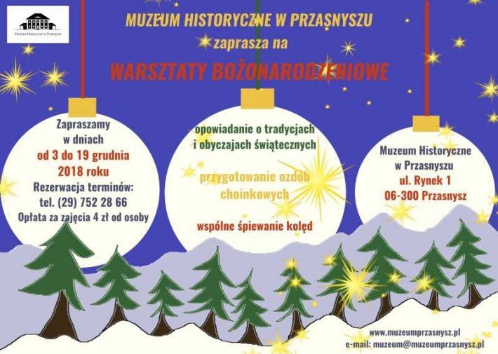 Warsztaty bożonarodzeniowe w przasnyskim Muzeum - zaproszenie