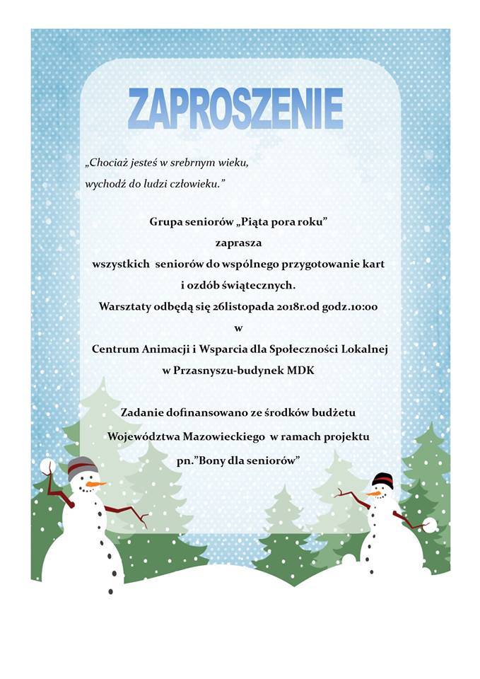 Warsztaty świąteczne dla seniorów - zaproszenie