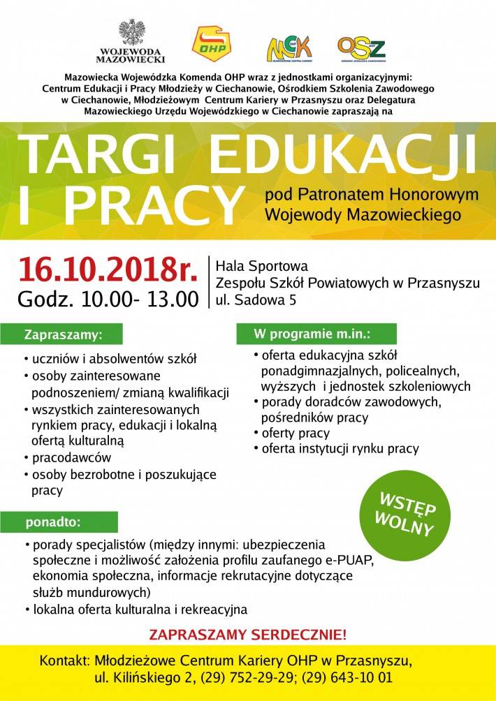 Targi Edukacji  i Pracy w Przasnyszu - zaproszenie