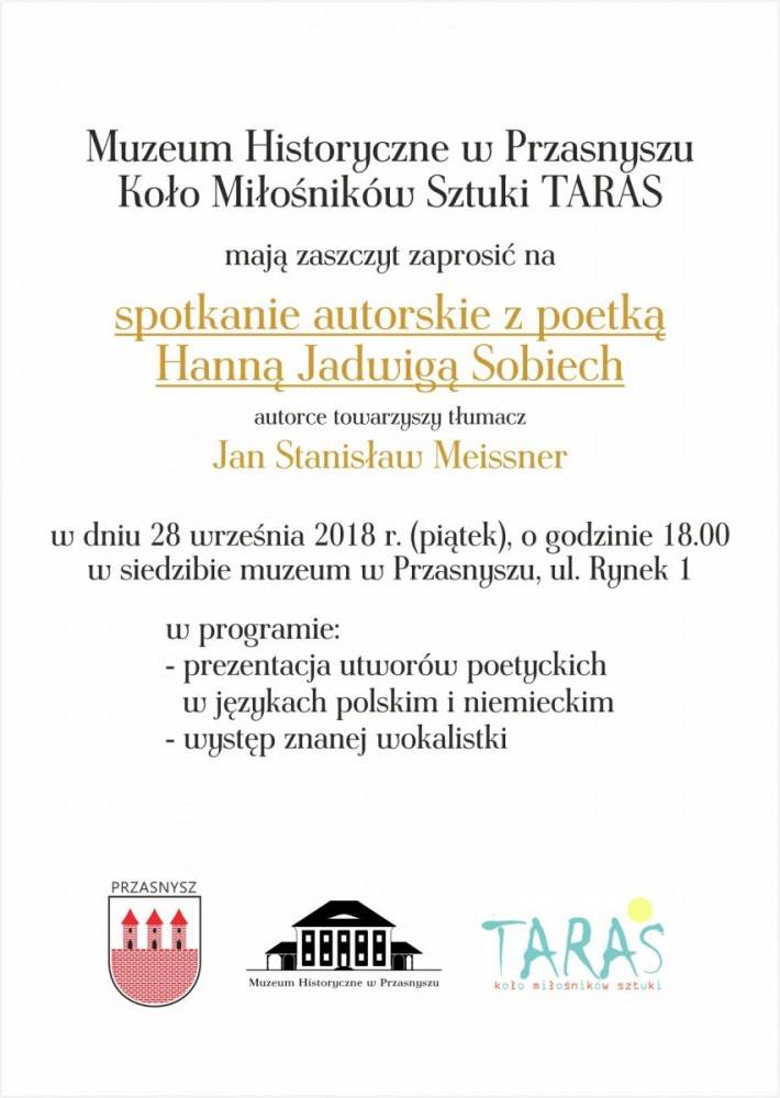 Spotkanie autorskie z poetką Hanną Jadwigą Sobiech - zaproszenie