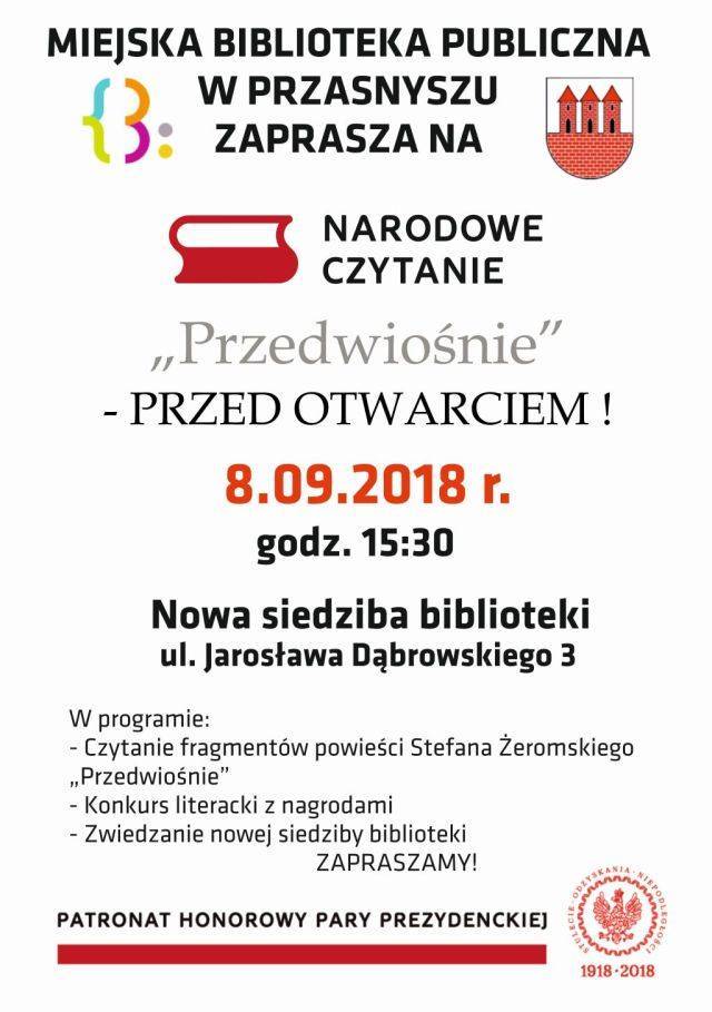 Narodowe Czytanie w nowej siedzibie Biblioteki - zaproszenie