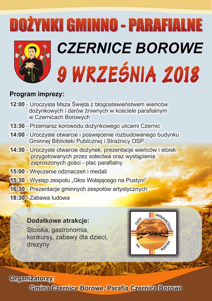 Dożynki Gminno-Parafialne w Czernicach Borowych - zaproszenie