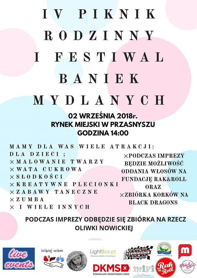 IV Piknik Rodzinny i Festiwal Baniek Mydlanych - zaproszenie