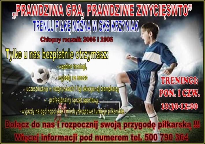 Gminny Klub Sportowy Krzyniak zaprasza na zajęcia piłki nożnej