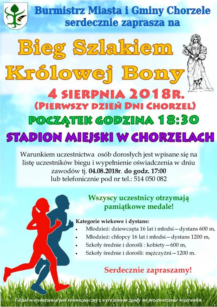 Bieg Szlakiem Królowej Bony w Chorzelach - zaproszenie