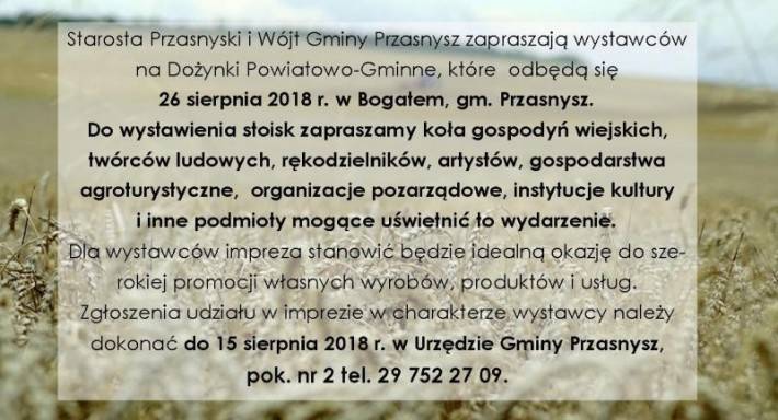 Zaproszenie dla wystawców na Dożynki Powiatowo - Gminne