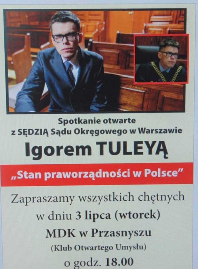 Spotkanie z sędzią Igorem Tuleyą - zaproszenie