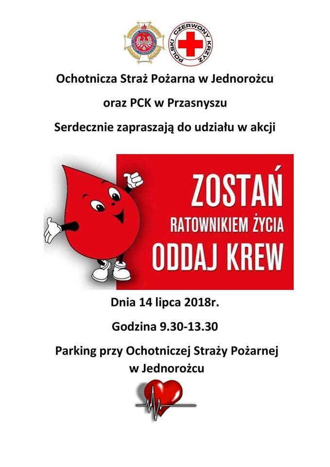 Akcja oddawania krwi w Jednorożcu - zaproszenie