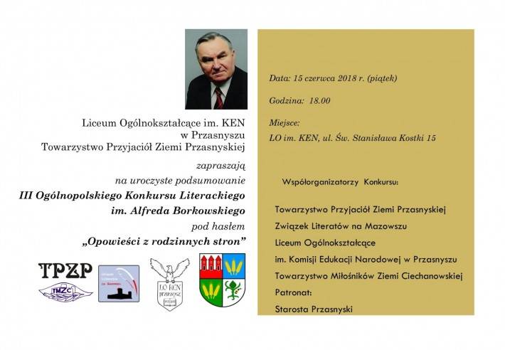 Uroczyste podsumowanie III Ogólnopolskiego Konkursu Literackiego - zaproszenie