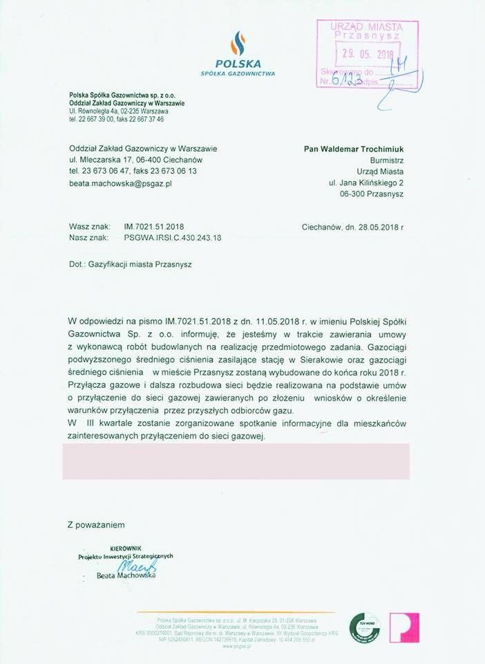 Gaz w Przasnyszu jeszcze w tym roku...