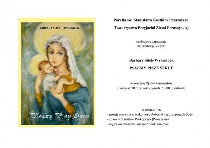 Promocja książki Barbary Sitek-Wyrembek „Psalmy pisze serce” - zaproszenie