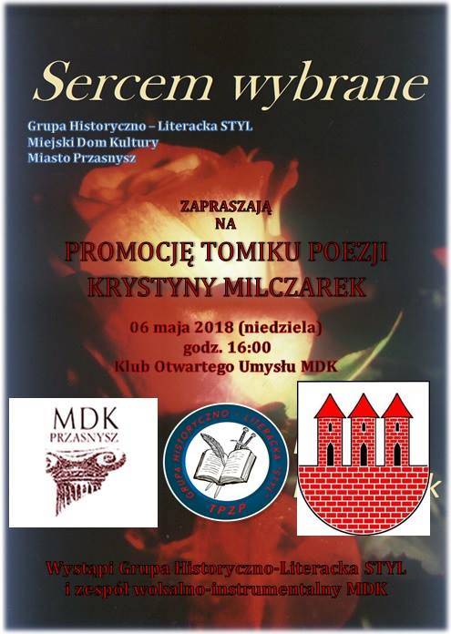 Zaproszenie na promocję Tomiku Poezji Krystyny Milczarek