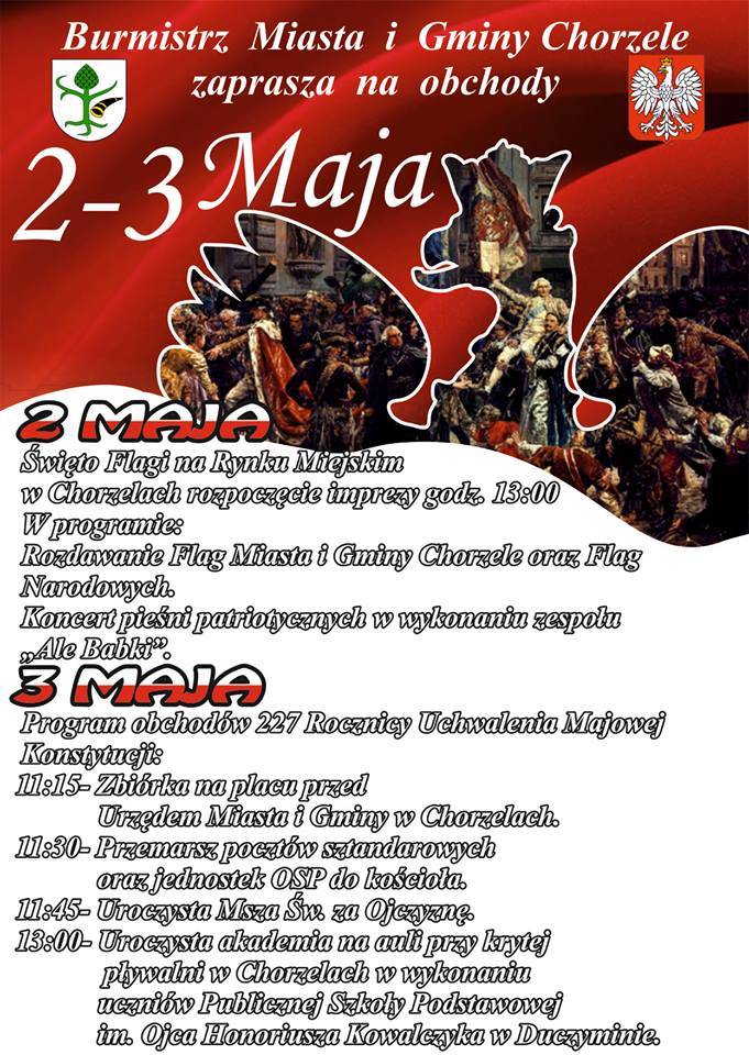 Uroczyste obchody 2-3 maja w Chorzelach - zaproszenie