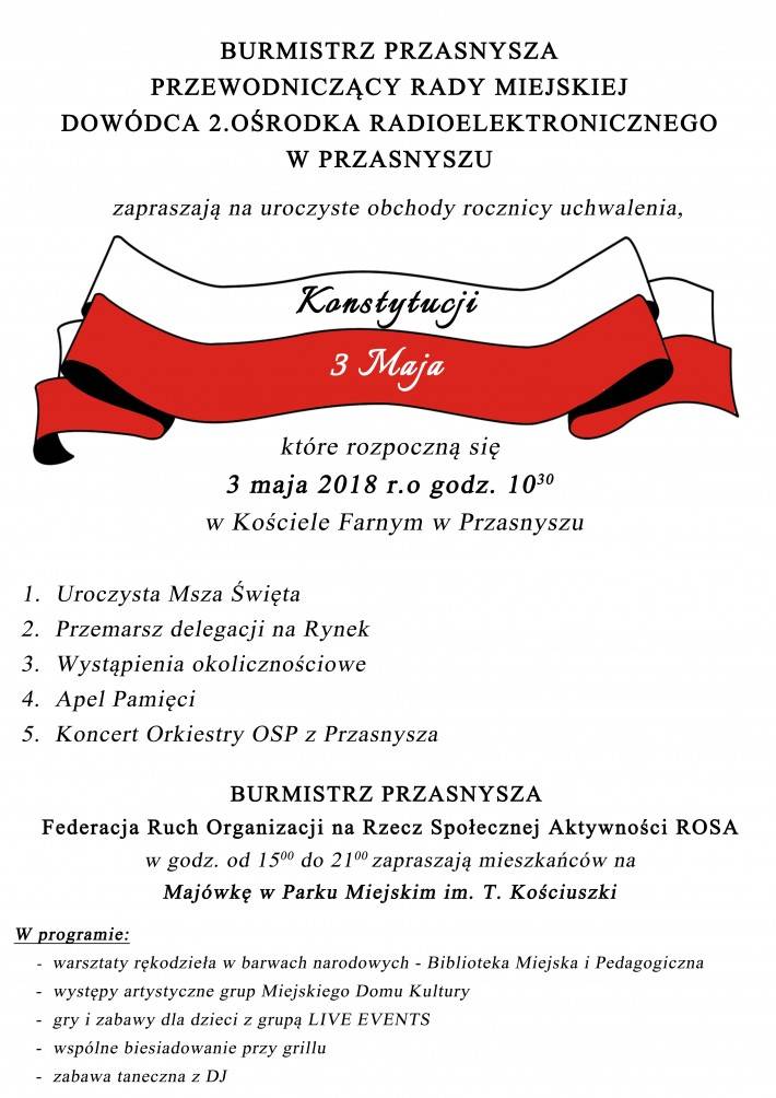 Uroczyste obchody rocznicy uchwalenia Konstytucji 3 Maja - zaproszenie