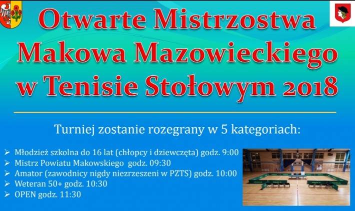 Otwarte Mistrzostwa Makowa Mazowieckiego w tenisie stołowym - zaproszenie