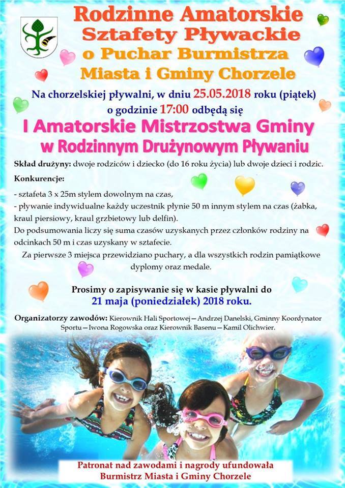 Rodzinne Amatorskie Sztafety Pływackie w Chorzelach - zaproszenie