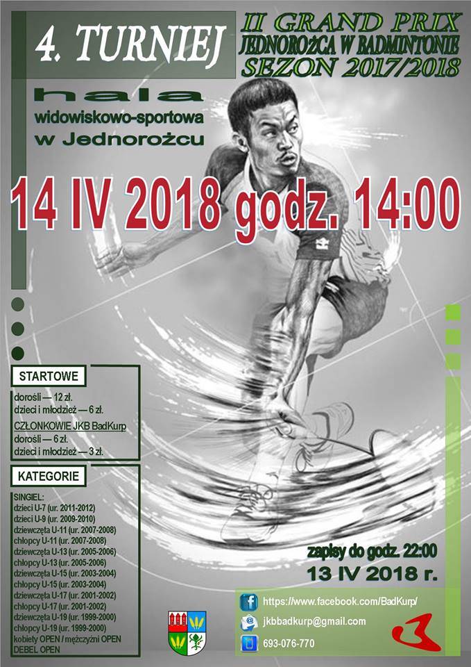 4. Turniej II Grand Prix Jednorożca w badmintonie - zaproszenie