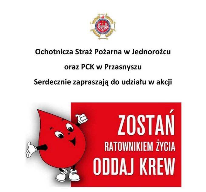 Jednorożec: Akcja Honorowego Oddawania Krwi - zaproszenie