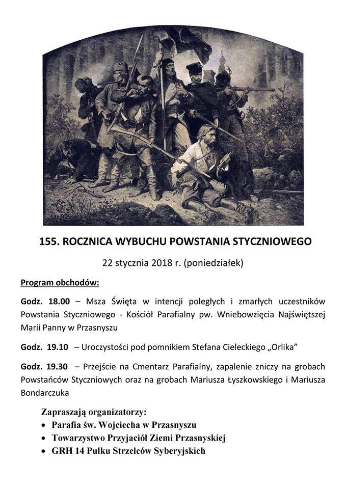 Obchody 155. Rocznicy Wybuchu Powstania Styczniowego - zaproszenie