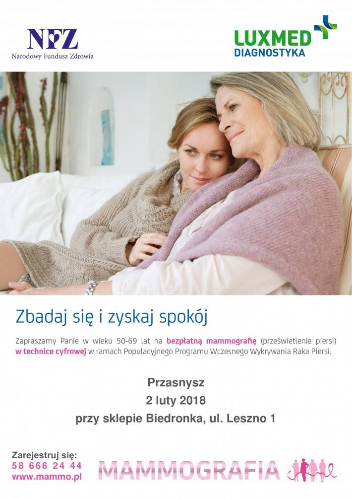 Bezpłatne badania mammograficzne - zaproszenie