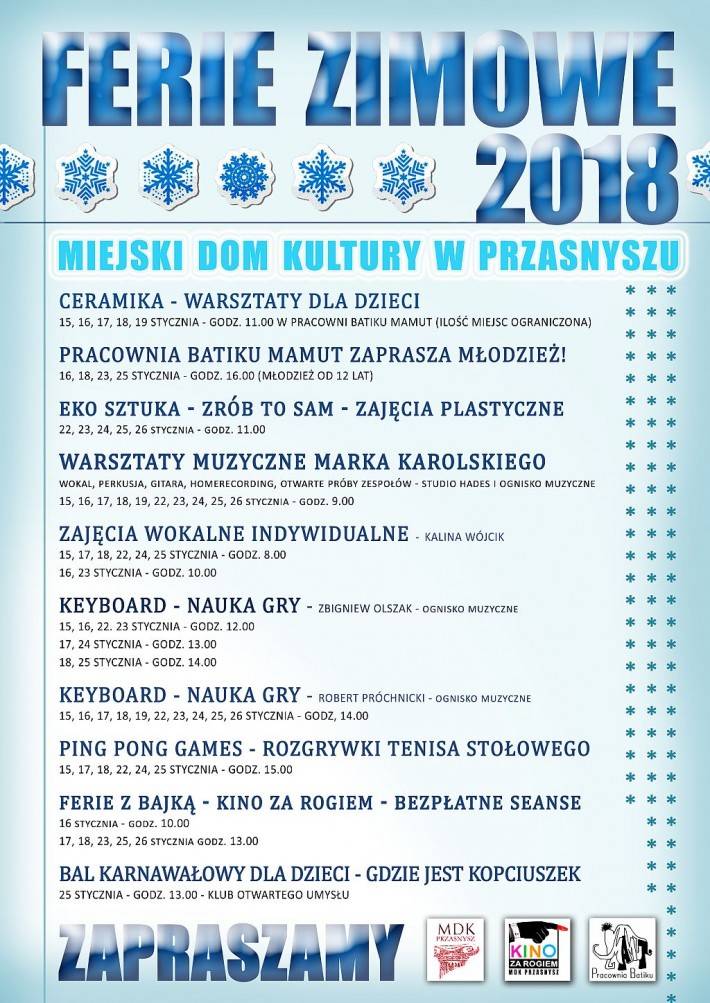 Ferie Zimowe w MDK - zaproszenie