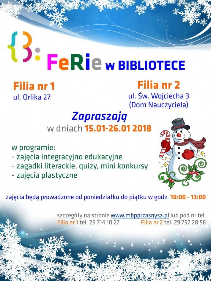 Ferie w bibliotece - zaproszenie