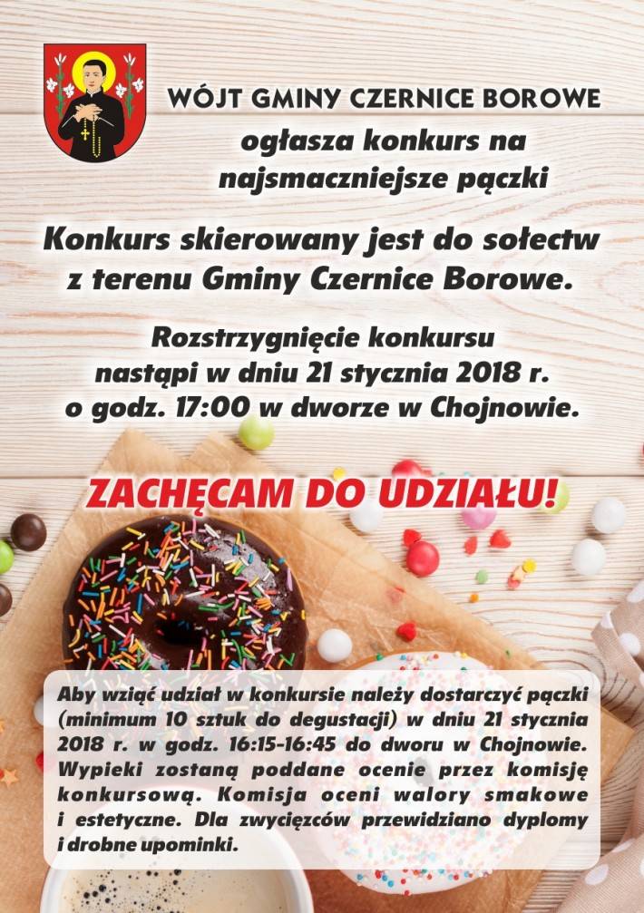 Czernice Borowe: Konkurs na najsmaczniejsze pączki - zaproszenie
