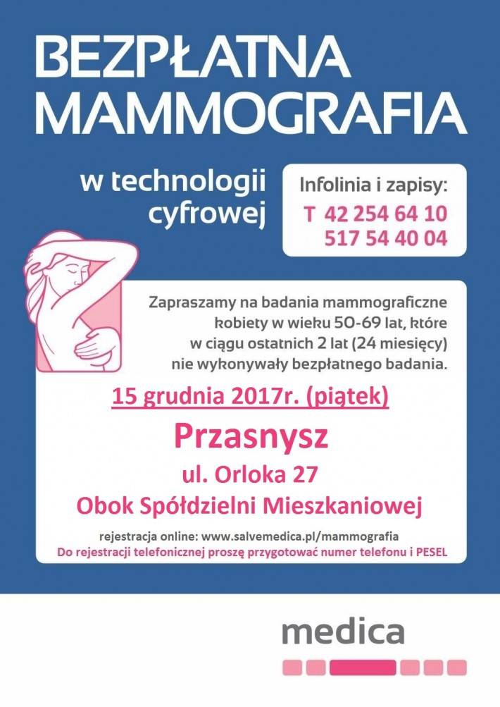 Bezpłatne badania mammograficzne - zaproszenie