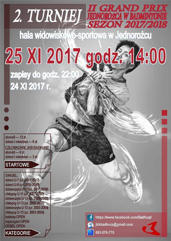 II Grand Prix Jednorożca w badmintonie - zaproszenie