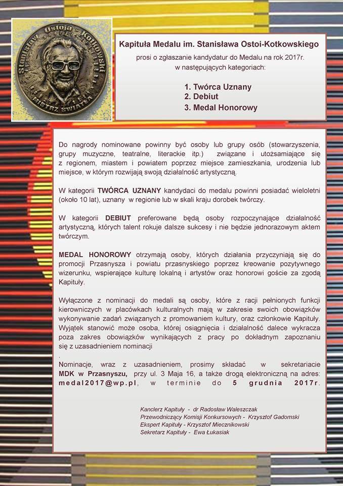 Medal im. Stanisława Ostoi-Kotkowskiego - zgłaszanie kandydatur