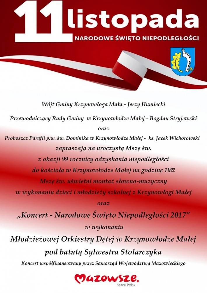 Uroczyste obchody z okazji 11 Listopada z Koncertem - Narodowe Święto Niepodległości 2017 w Krzynowłodze Małej