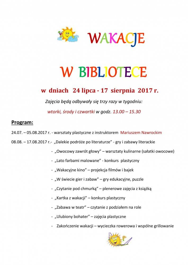 Bogate: Wakacje w Bibliotece - zaproszenie