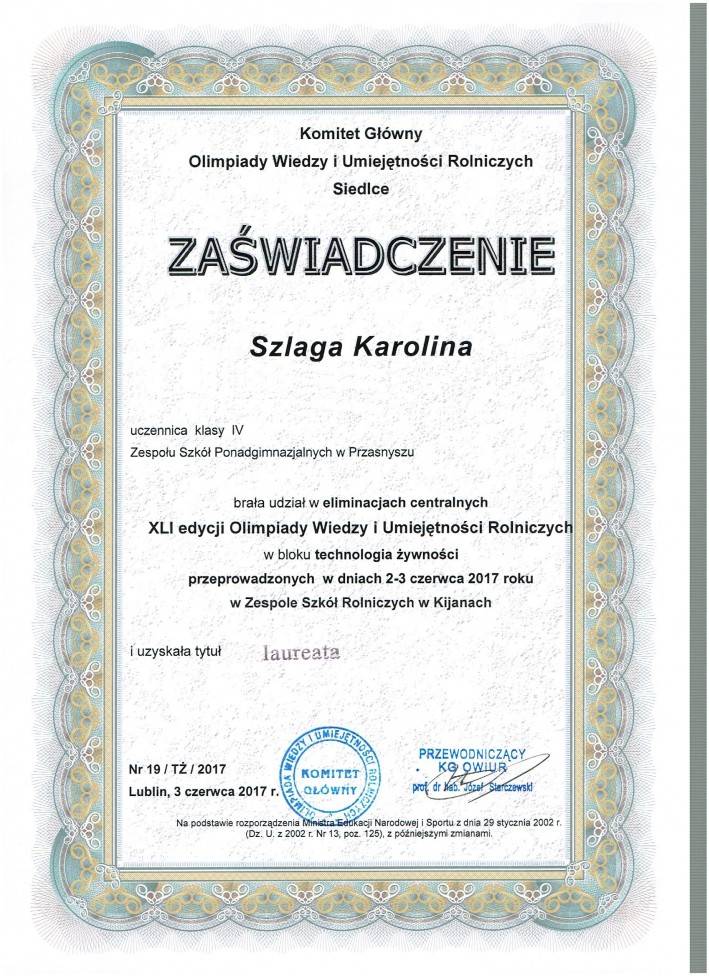 ZSP: ZAKOŃCZENIE TEGOROCZNEJ OLIMPIADY WIEDZY I UMIEJĘTNOŚCI ROLNICZYCH