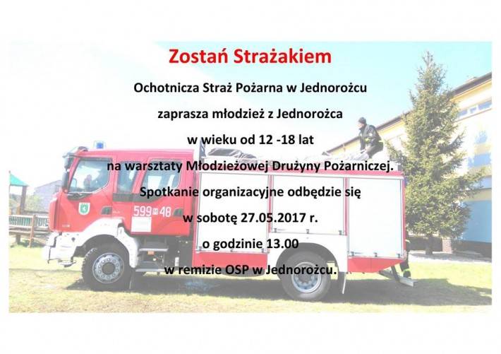 Jednorożec: Warsztaty Młodzieżowej Drużyny Pożarniczej - zaproszenie