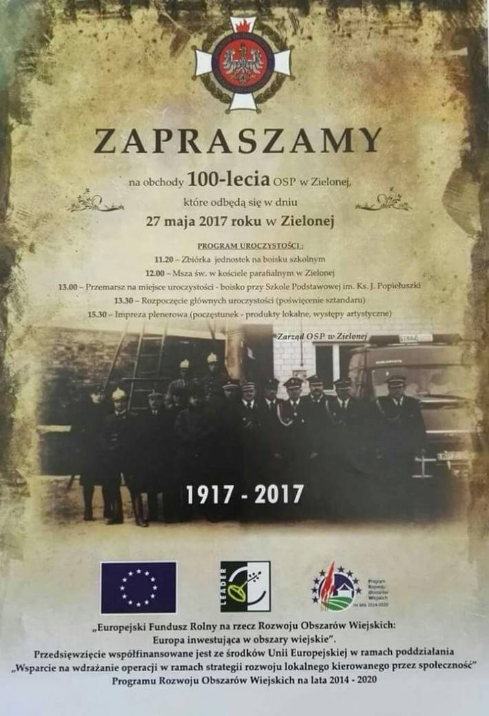 Krasne: Obchody 100 lecia OSP w Zielonej - zaproszenie