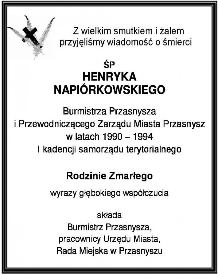 Zmarł Henryk Napiórkowski – Burmistrz Przasnysza I kadencji samorządu terytorialnego