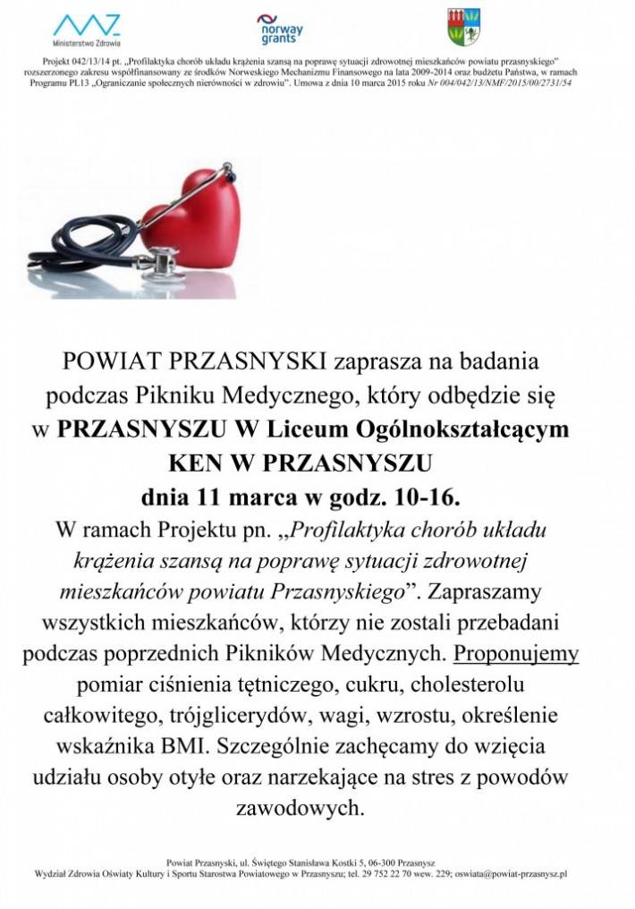 Piknik medyczny w Przasnyszu - zaproszenie