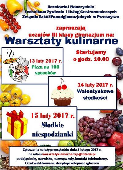Warsztaty Kulinarne dla gimnazjalistów  - zaproszenie