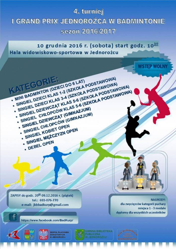 4. turniej I Grand Prix Jednorożca w badmintonie - zaproszenie