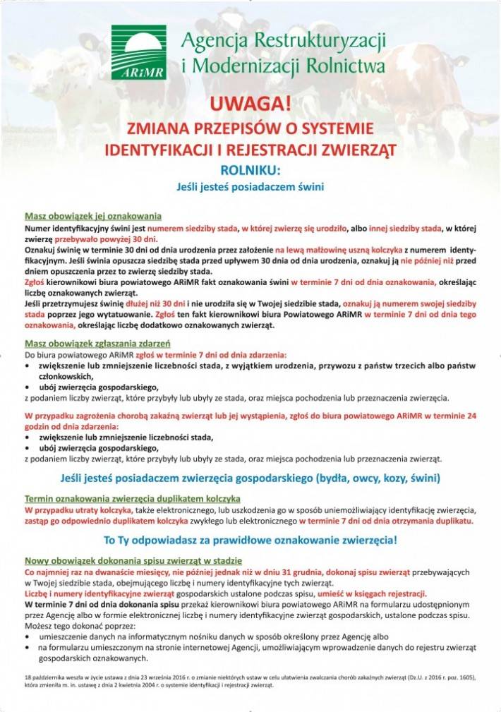 Ogłoszenie ARiMR - zmiana w systemie identyfikacji zwierząt