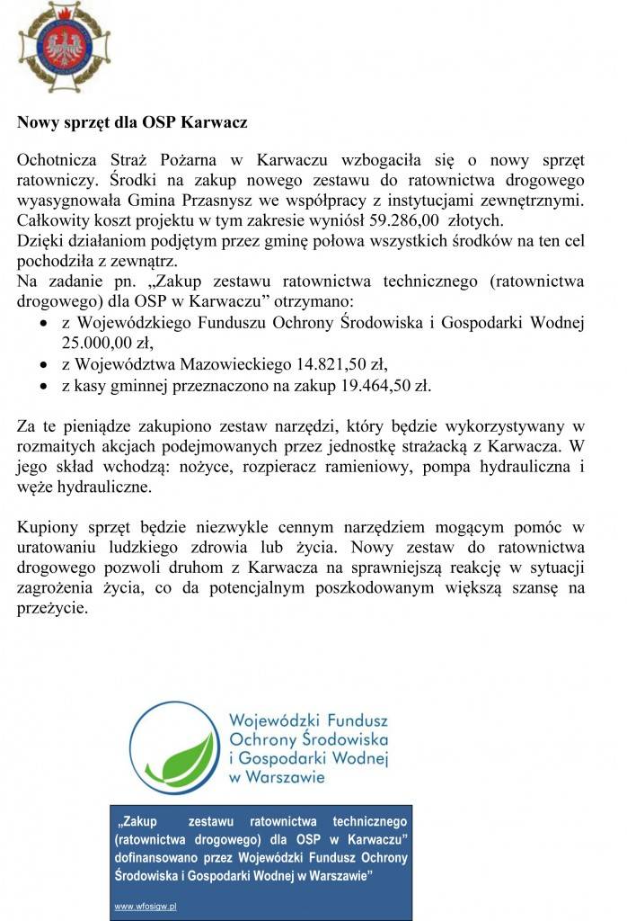 Nowy sprzęt dla OSP Karwacz