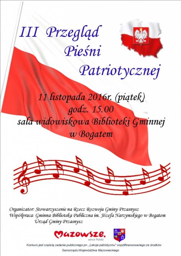 Przegląd Pieśni Patriotycznej w Bogatem - zaproszenie