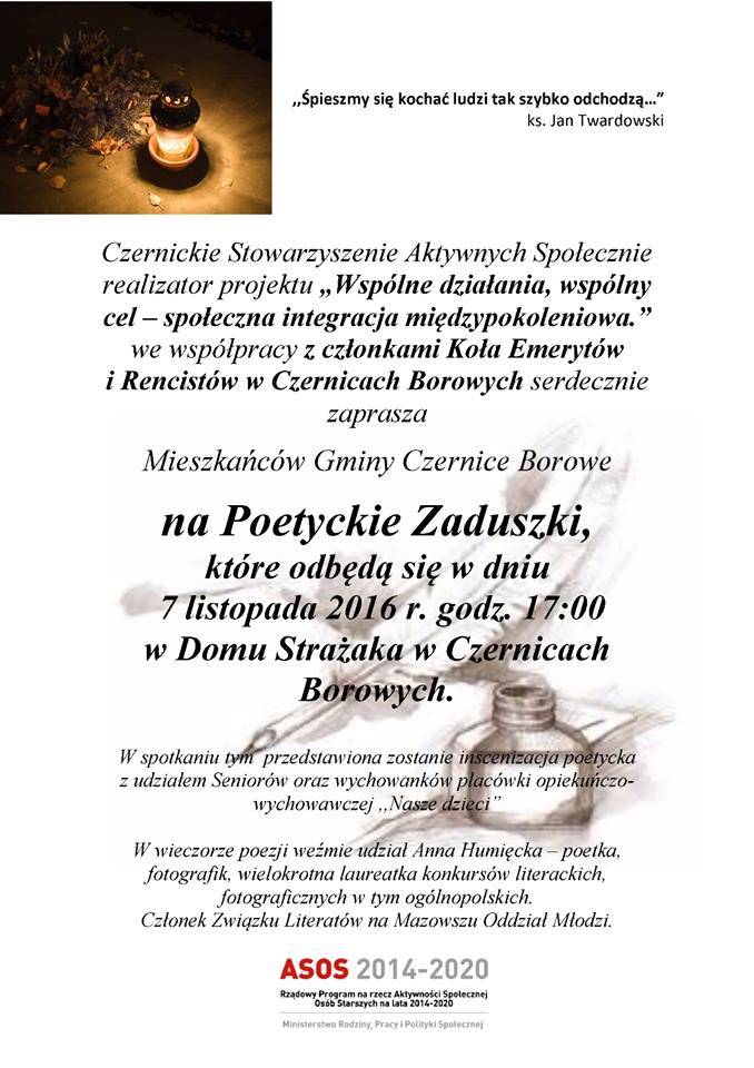 Poetyckie Zaduszki w Czernicach Borowych - zaproszenie