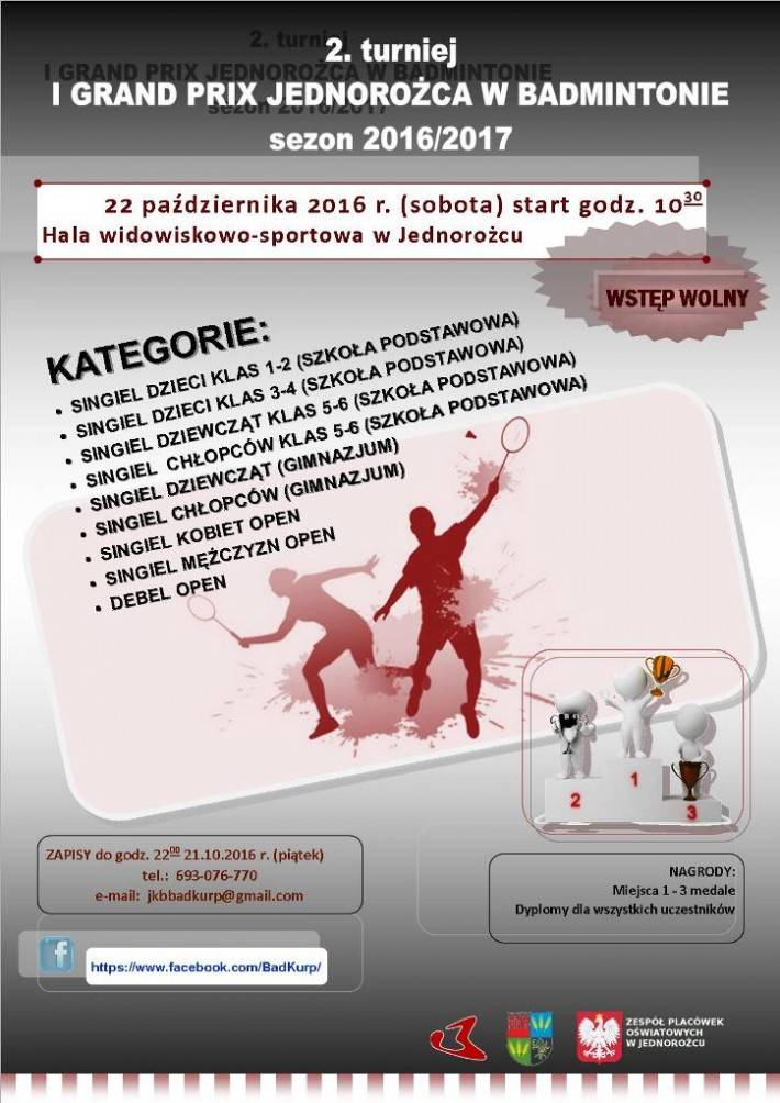 Drugi turniej z cyklu I Grand Prix Jednorożca w Badmintonie - zaproszenie