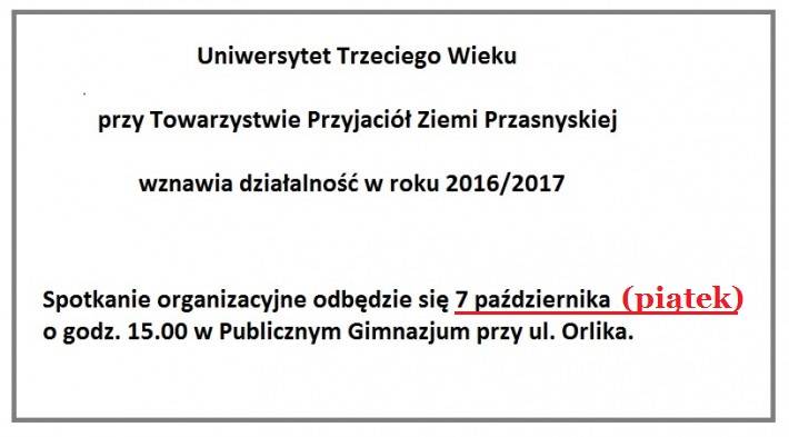 Już w piątek spotkanie organizacyjne UTW - zaproszenie 