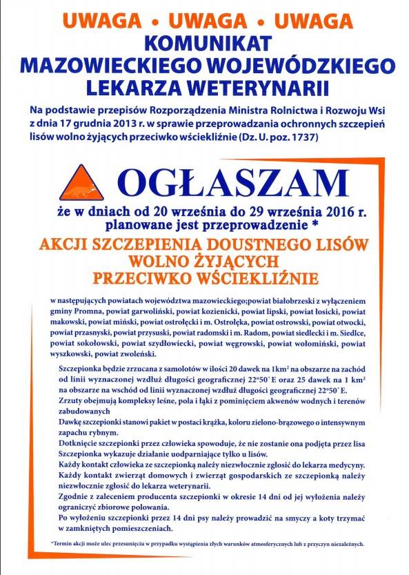 Uwaga rozpoczęła się akcja szczepienia doustnego lisów 