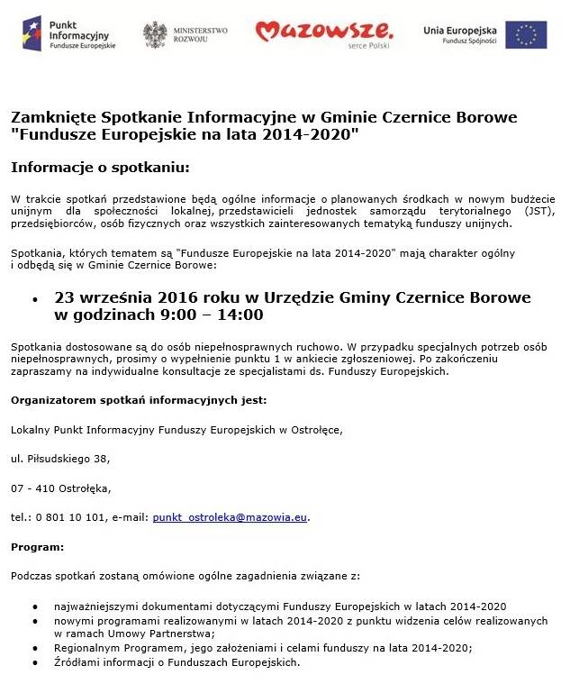 Spotkanie Informacyjne w Gminie Czernice Borowe 
