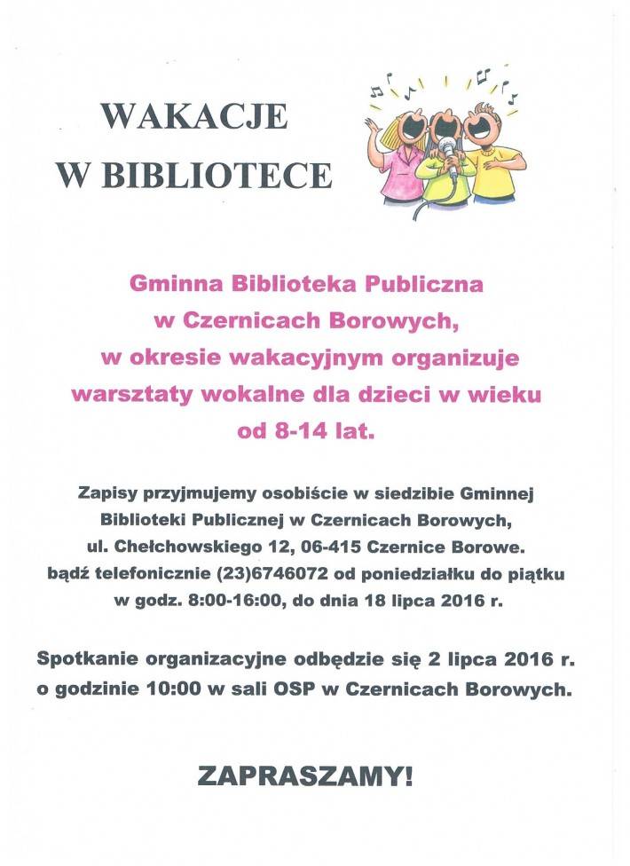 Czernice Borowe: Warsztaty wokalne – zaproszenie