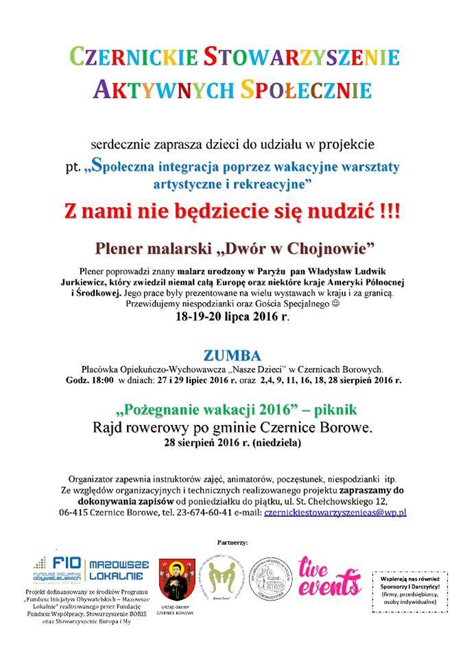 Czernice Borowe: Wakacyjne warsztaty artystyczne i rekreacyjne